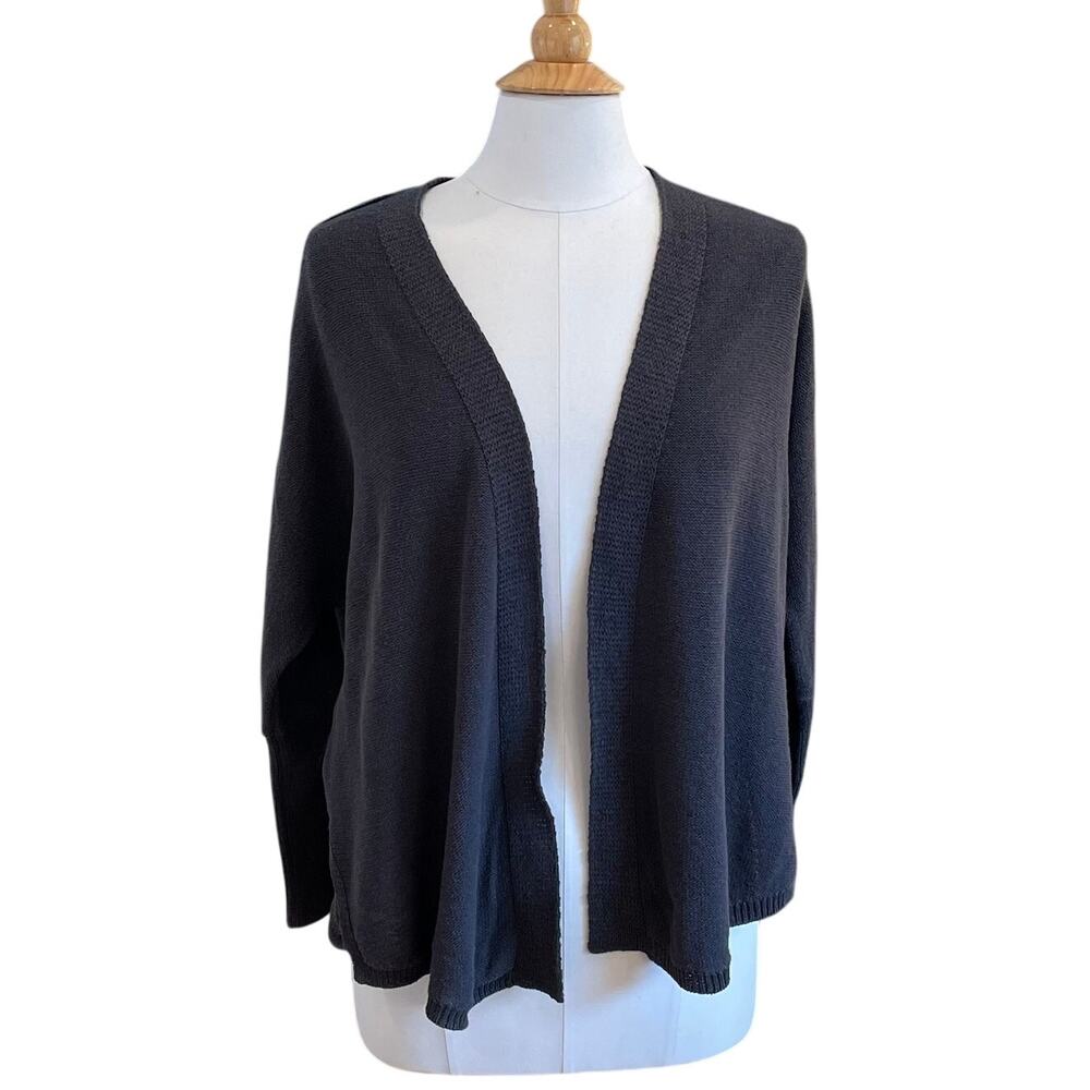 Lou & Grey Faded Black Dolman Sleeve Open Front Cardigan, Cotton Blend, Size M